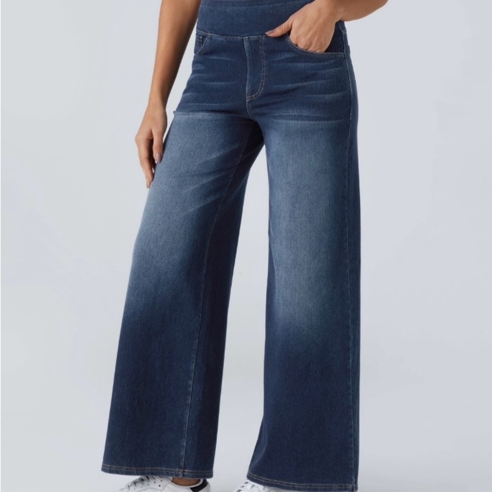 HALARA High Rise Dark Blue Wide-Leg Jeans